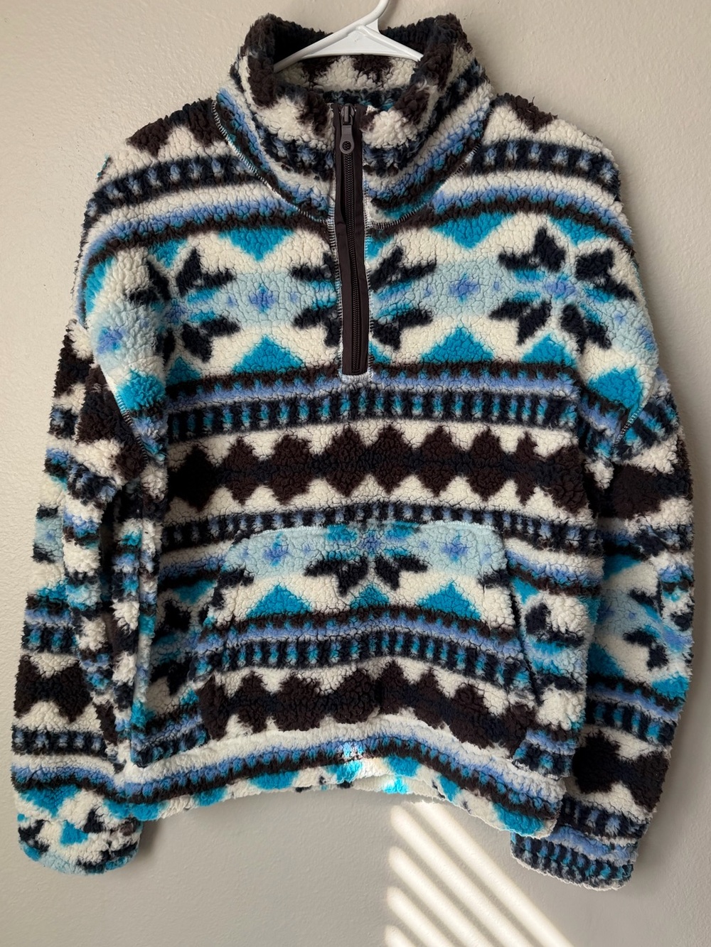 OFFLINE by Aerie Nordic Sherpa Fleece Quarter Zip Pullover S Blue Fair Isle Cozy